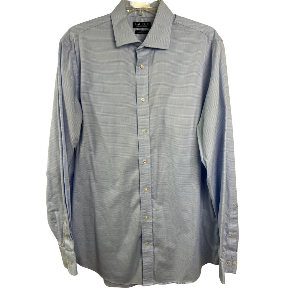 Lauren Ralph Lauren Mens Tall Fit Supima Cotton Dress Shirt Light Blue Plaid F12